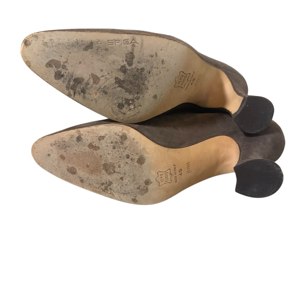 Via Spiga Vintage Italian Suede Flared Heel Shoe Golden Charm Womens Size 45 - Picture 5 of 9